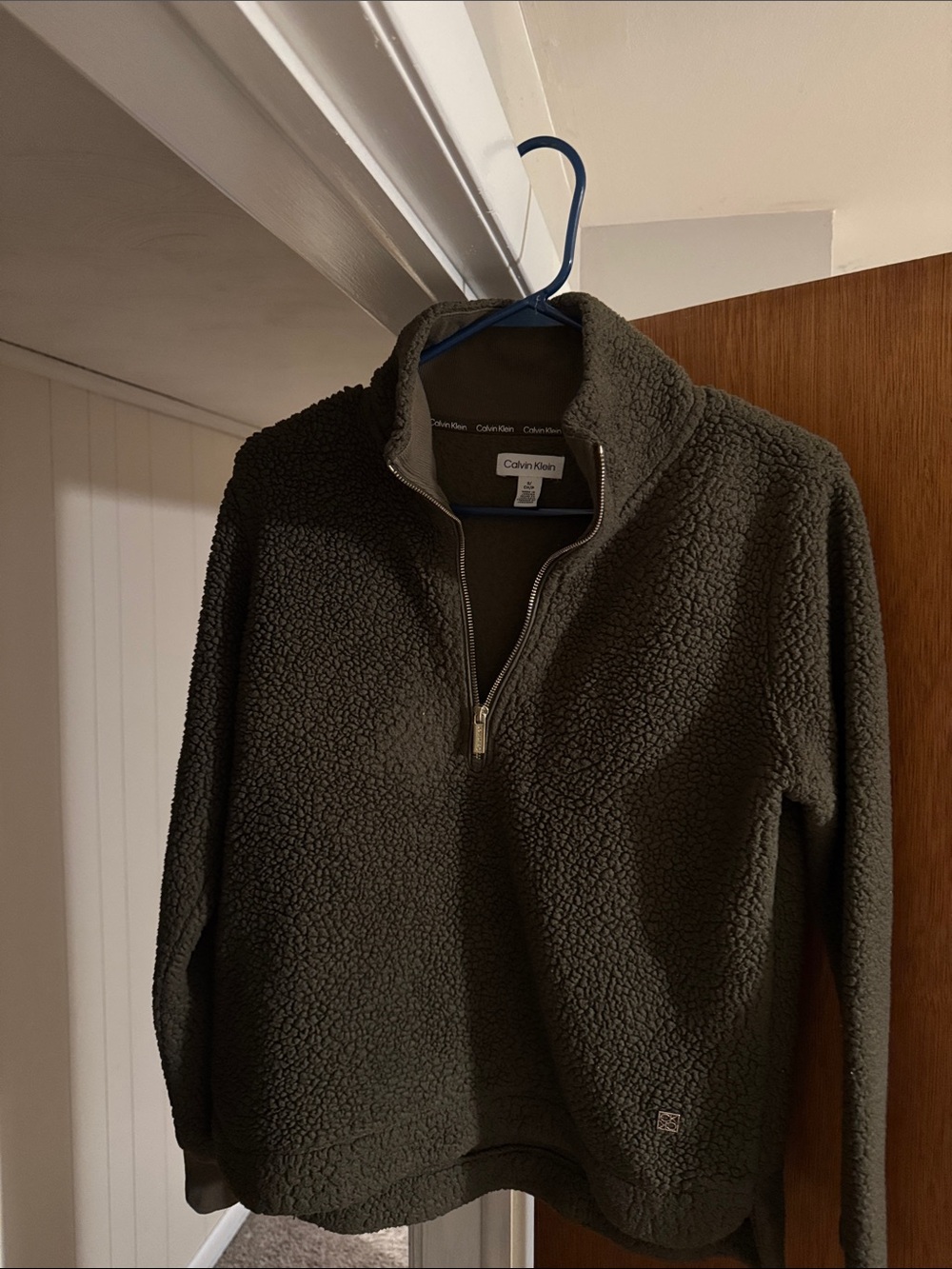 Calvin Klein Olive Zip-Up Sherpa Pullover